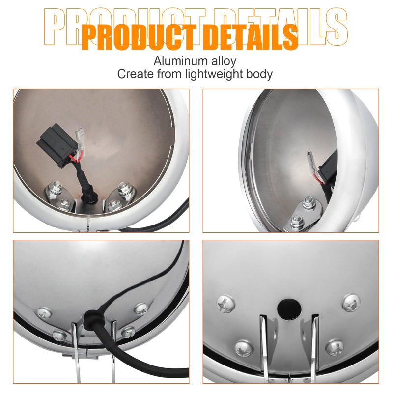 SKTYANTS 5 3/4" 5.75 Inch Led Headlight Housing bucket Trim Ring for Motorcycle (Chrome) - Image 3